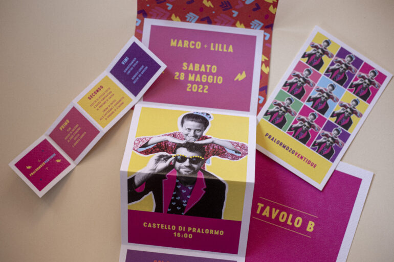 Un coordinato grafico per due sposi dalla personalità vivace che volevano delle nozze gioiose in pop style dall'atmosfera elettrizzante.